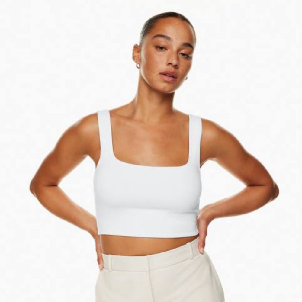 Aritzia Babaton White Contour Square Neck Cropped Tank